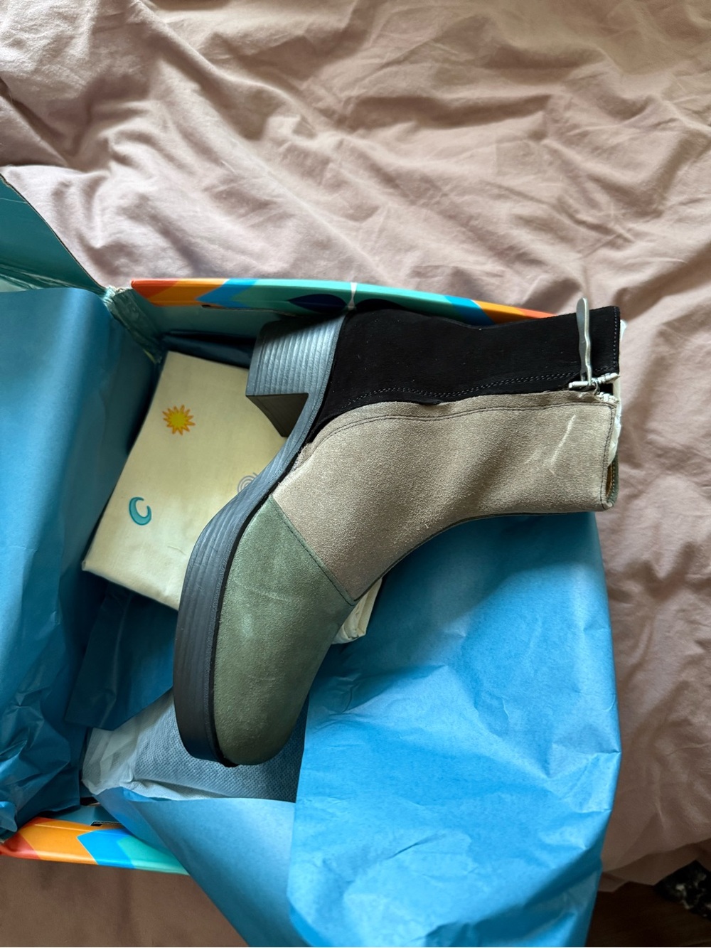 LAZO Luna Women’s Ankle Boots 8.5 Colorblock Made in Portugal Green Brown Black